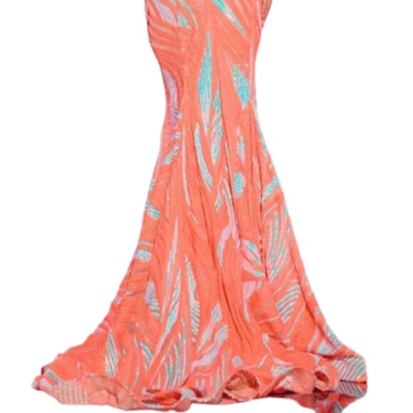 NWT Jovani 39233 Sheer Prom Dress Coral/Iridescent White Size 16 - Picture 4 of 6
